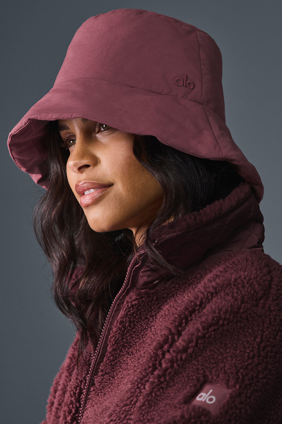 Alo Yoga Good Shade Puffer Bucket Hat  -  Burgundy Truffle