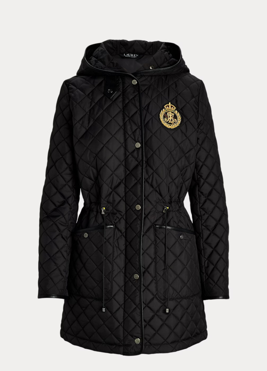 Ralph Lauren Crest-Patch Diamond-Quilted Hooded Coat Black