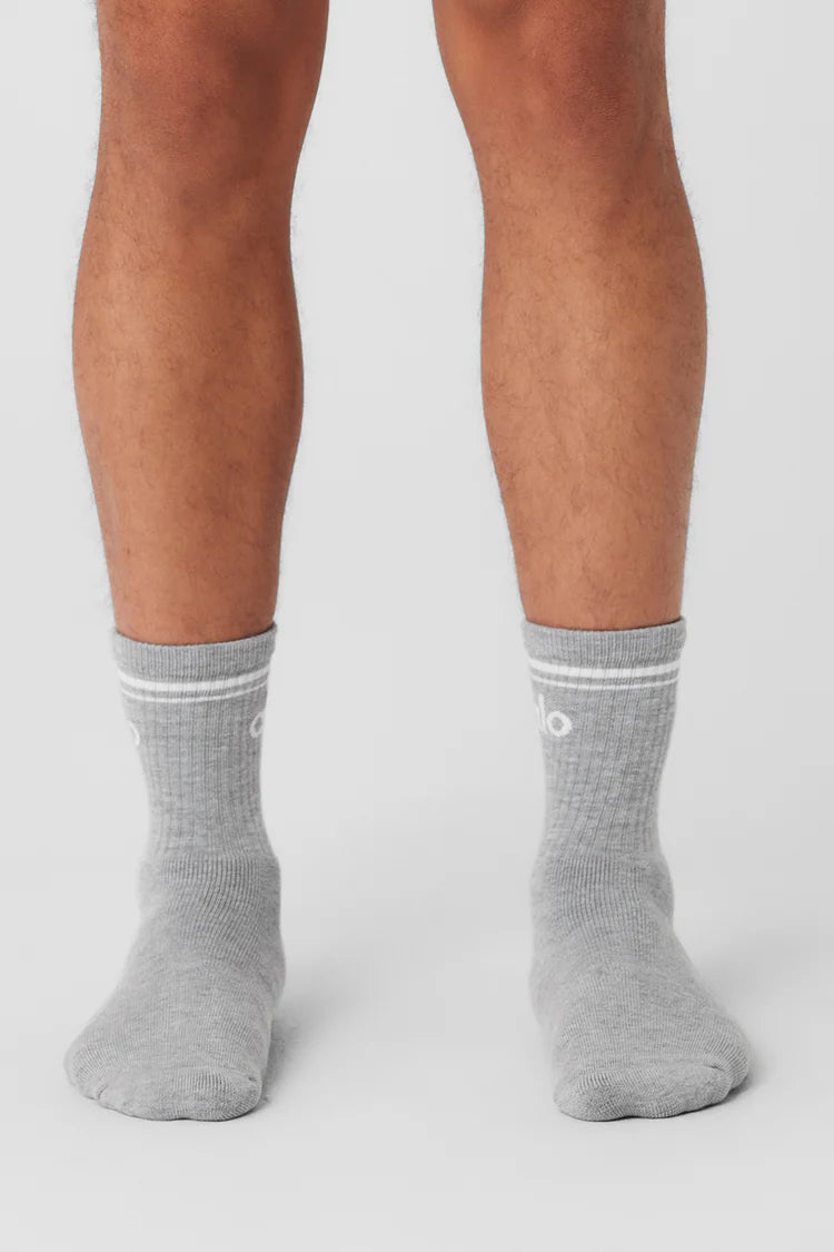 Alo Yoga Unisex Half-Crew Throwback Sock  -  Athletic Heather Grey/White