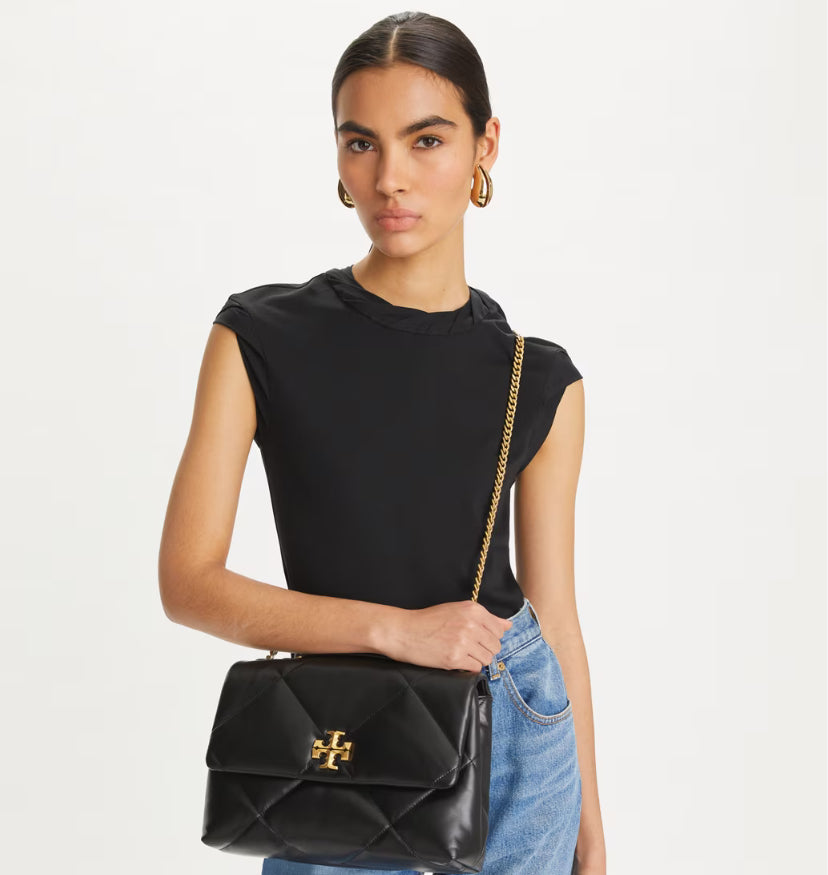 TORY BURCH KIRA DIAMOND QUILT CONVERTIBLE SHOULDER BAG -  BLACK - SEZON