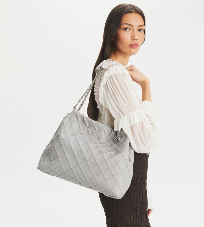 TORY BURCH FLEMING SOFT HOBO BAG - GRAY