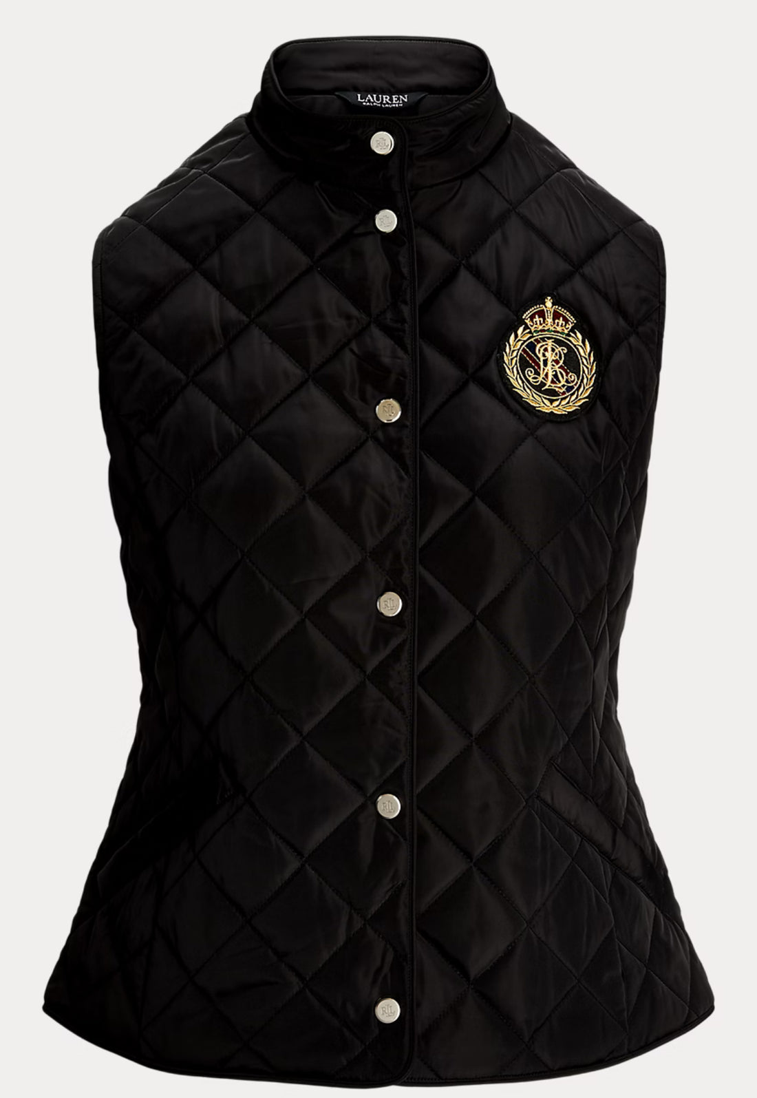 Ralph Lauren Crest-Patch Quilted Mockneck Vest Black