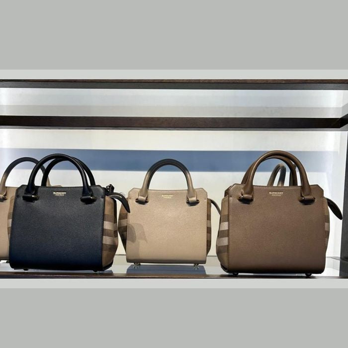 Burberry Calfskin Mega Check Mini Banwell Black Tote