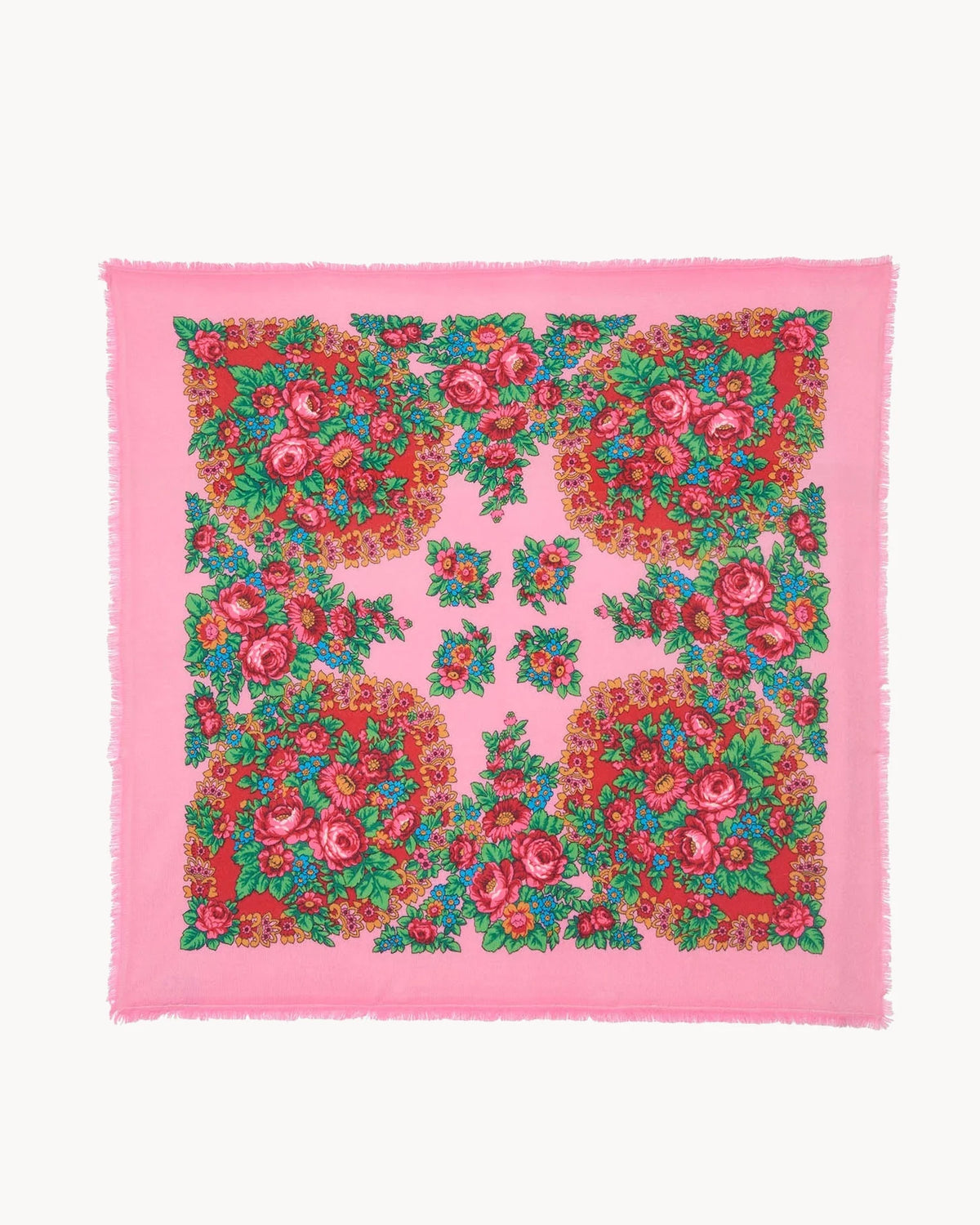 Kujten  - BANDANA HACHIKO FLOWER Large Cashmere Bandana, 2-threads  -  candy pink