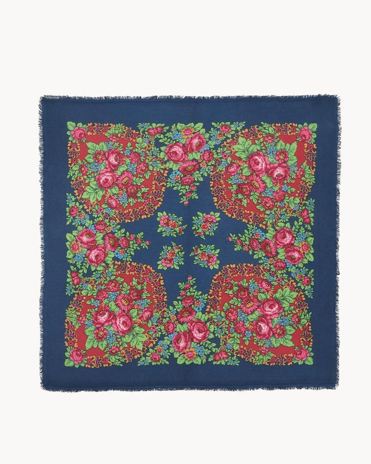 Kujten  - BANDANA HACHIKO FLOWER Large Cashmere Bandana, 2-threads  -  caviar blue