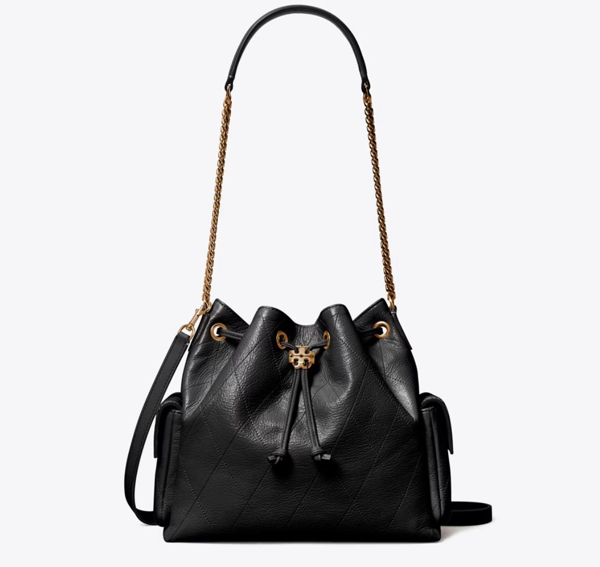 TORY BURCH CHARLIE QUILTED DRAWSTRING SHOULDER BAG - black