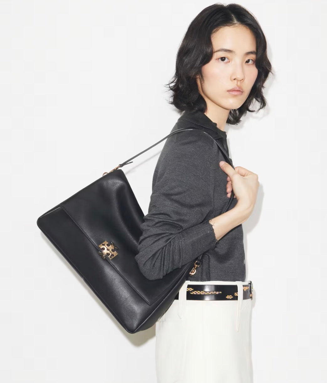 TORY BURCH LARGE CHARLIE SHOULDER BAG - black