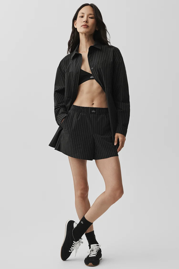 Alo Yoga Pinstripe Daylight Boxer Short  -  Black/Titanium