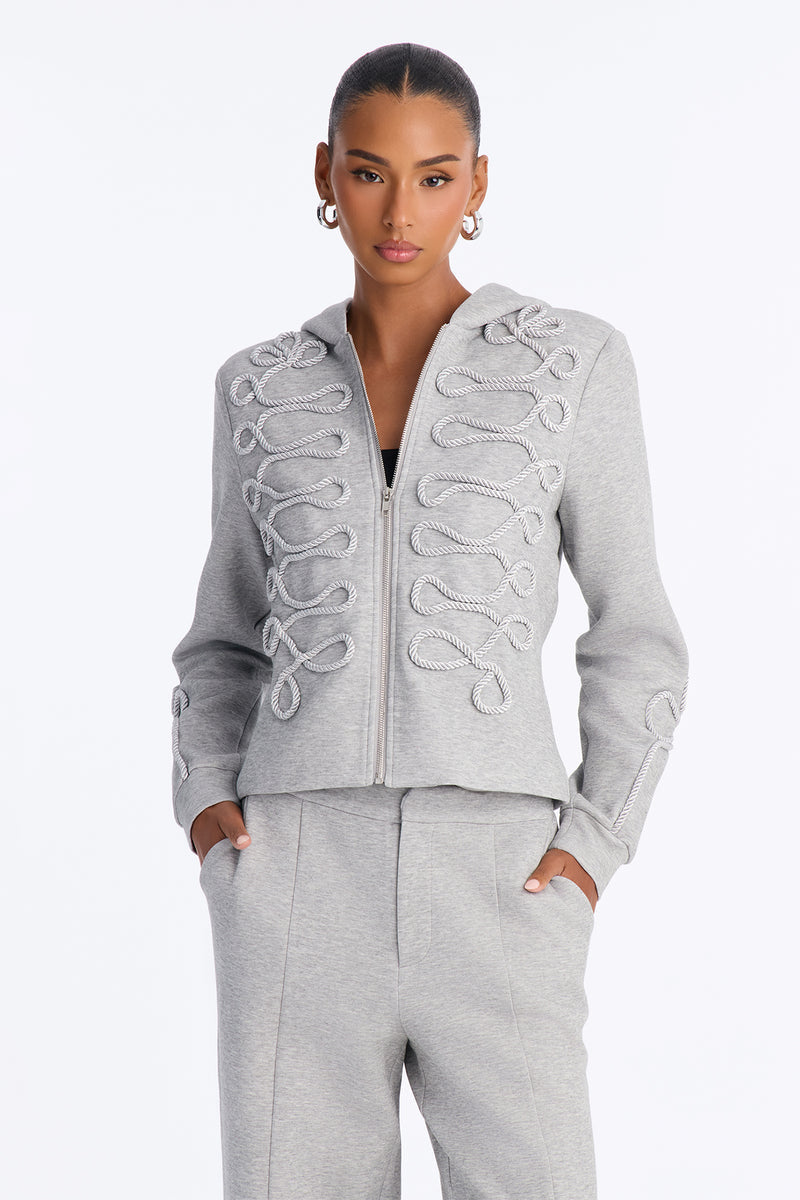Marin Embroidered Pant Set-Heather Grey