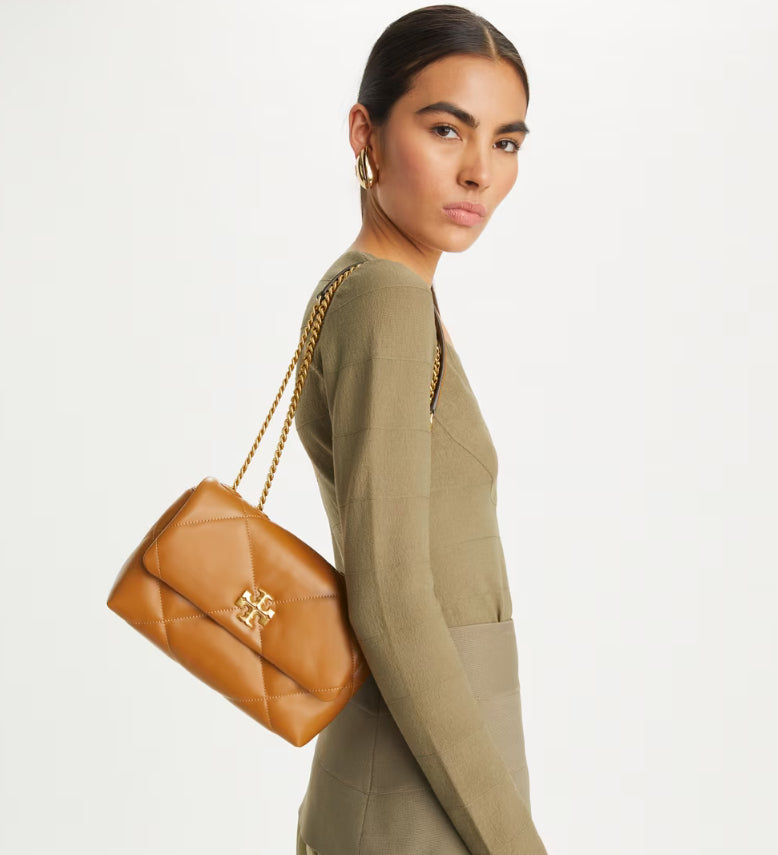 TORY BURCH SMALL KIRA DIAMOND QUILT CONVERTIBLE SHOULDER  BAG- Classic Chestnut