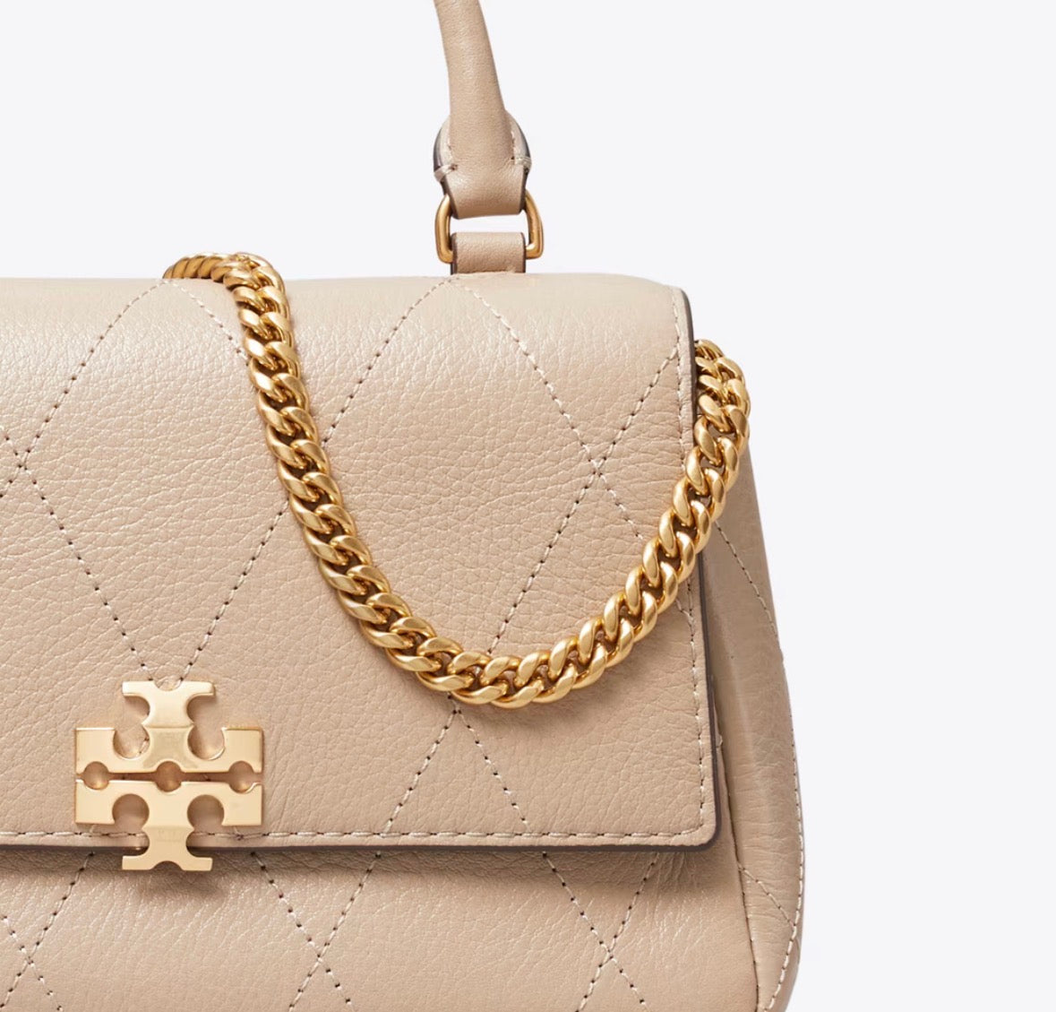 TORY BURCH MINI CHARLIE QUILTED TOP-HANDLE CROSSBODY - soft cement