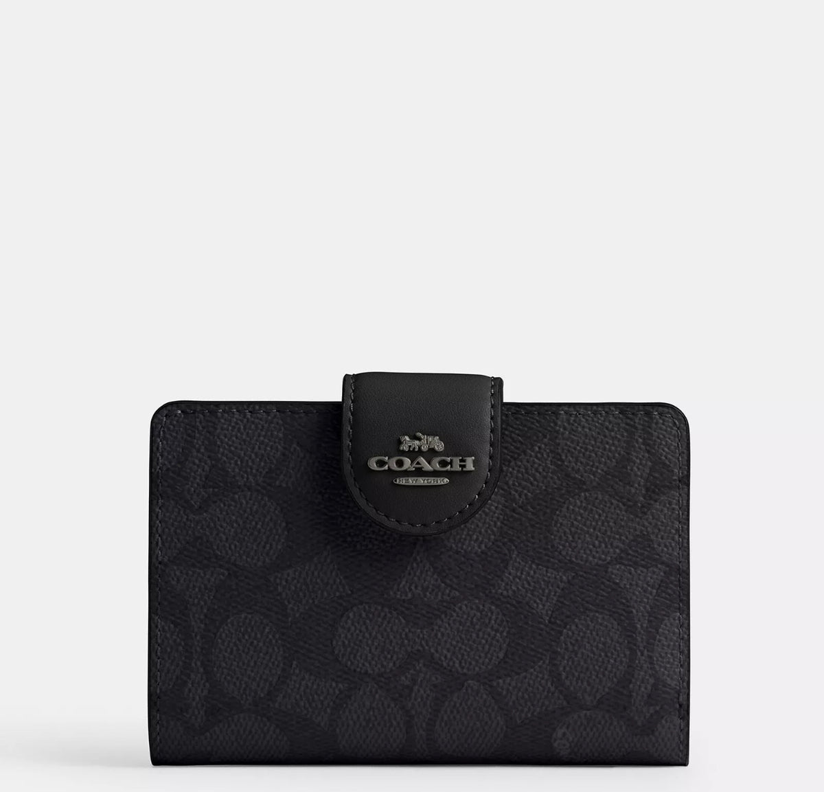 Coach Medium Corner Zip Wallet In Signature - Gunmetal/Charcoal/Black