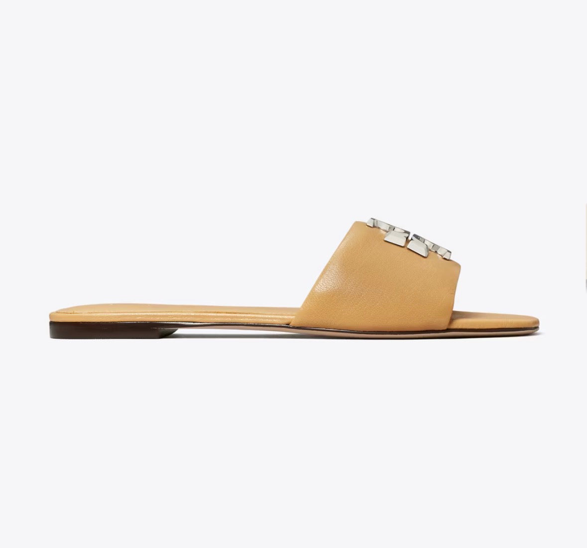 TORY BURCH ELEANOR SLIDE  -  honeycomb tan / silver