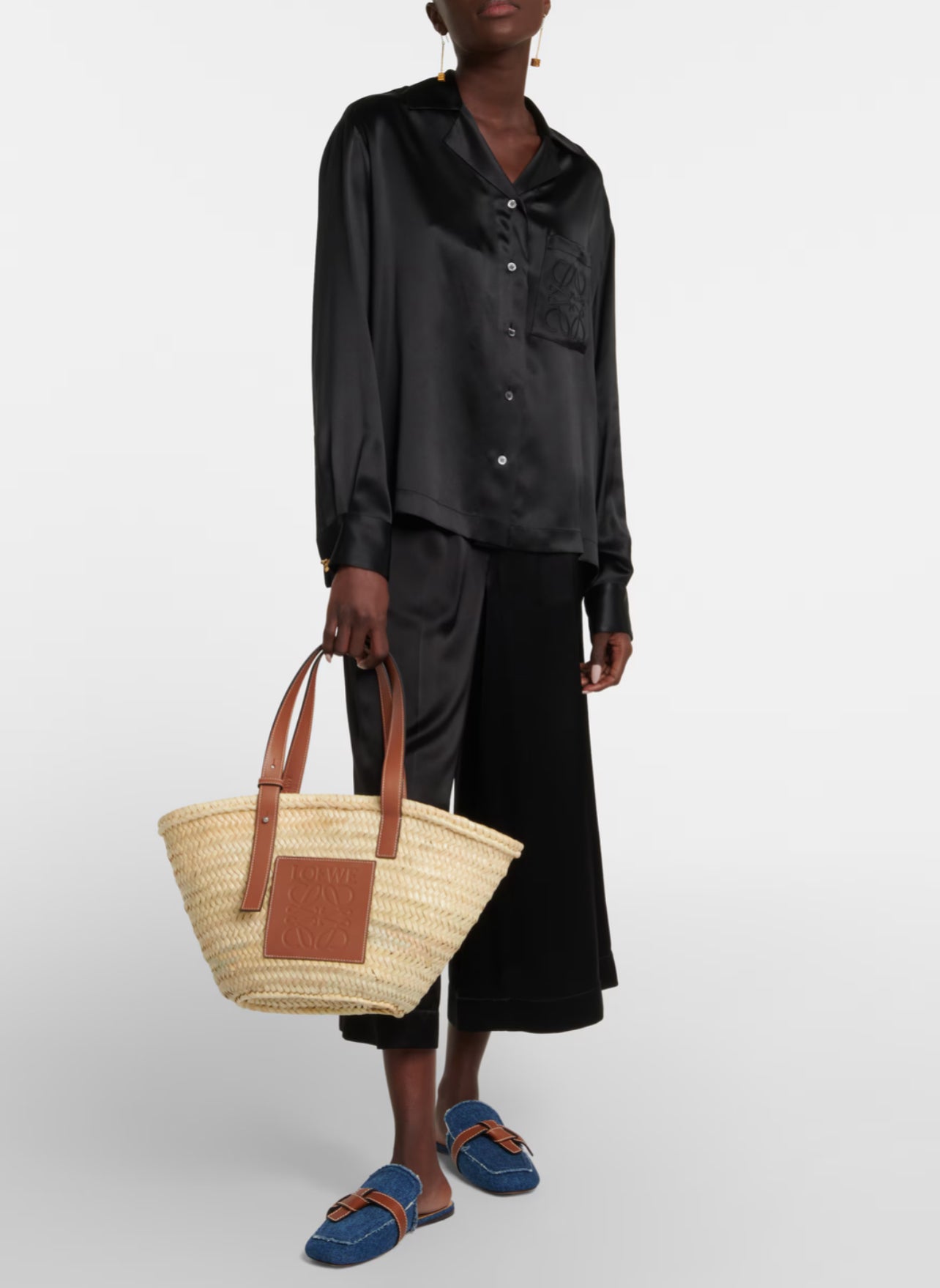 Loewe Medium Basket in palm leaf and calfskin