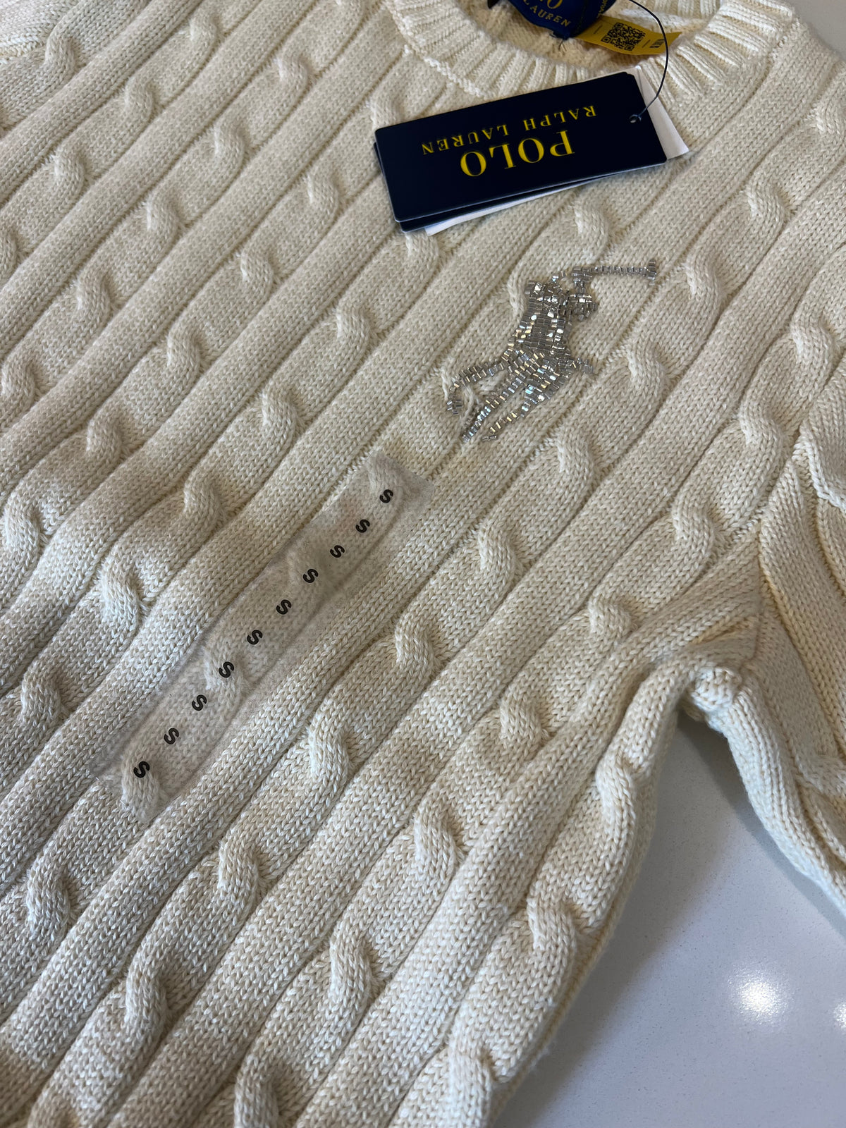 Ralph Lauren Cable-Knit Cotton Short-Sleeve Sweater Cream Hemen Teslimde