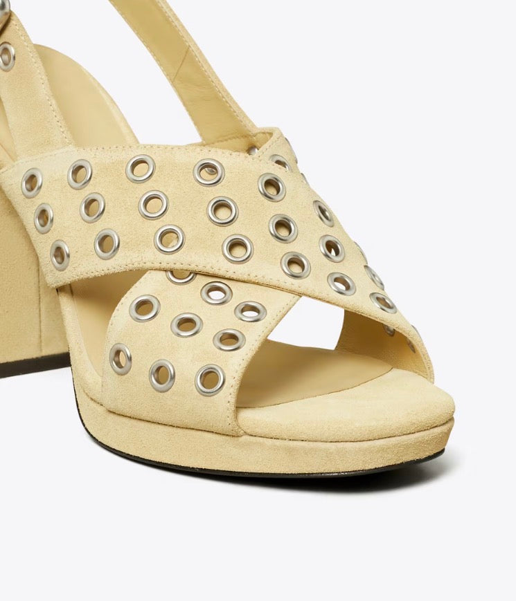 TORY BURCH CROSS-BAND HEELED SANDAL  -  praline