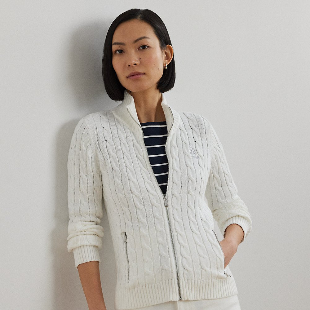 Ralph Lauren Cable-Knit Full-Zip Mockneck Sweater