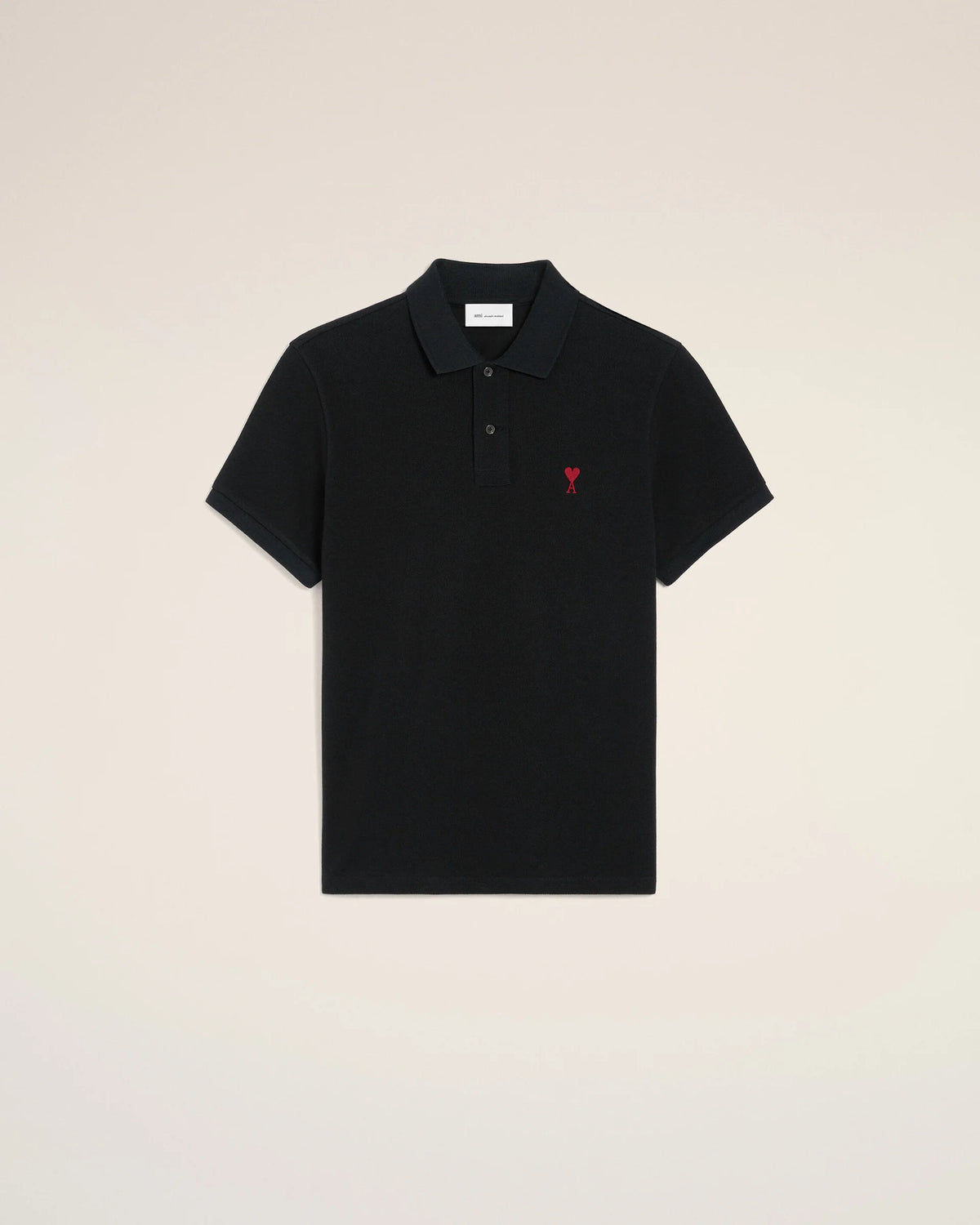 Ami Paris Unisex Black Cotton polo with Ami De Coeur  -  BLACK