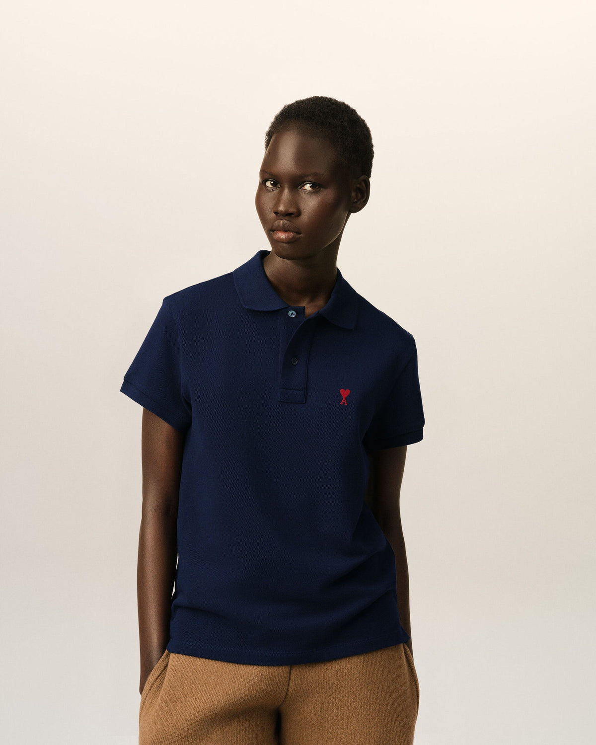Ami Paris Unisex Blue Cotton polo with Ami De Coeur  -  NIGHT BLUE