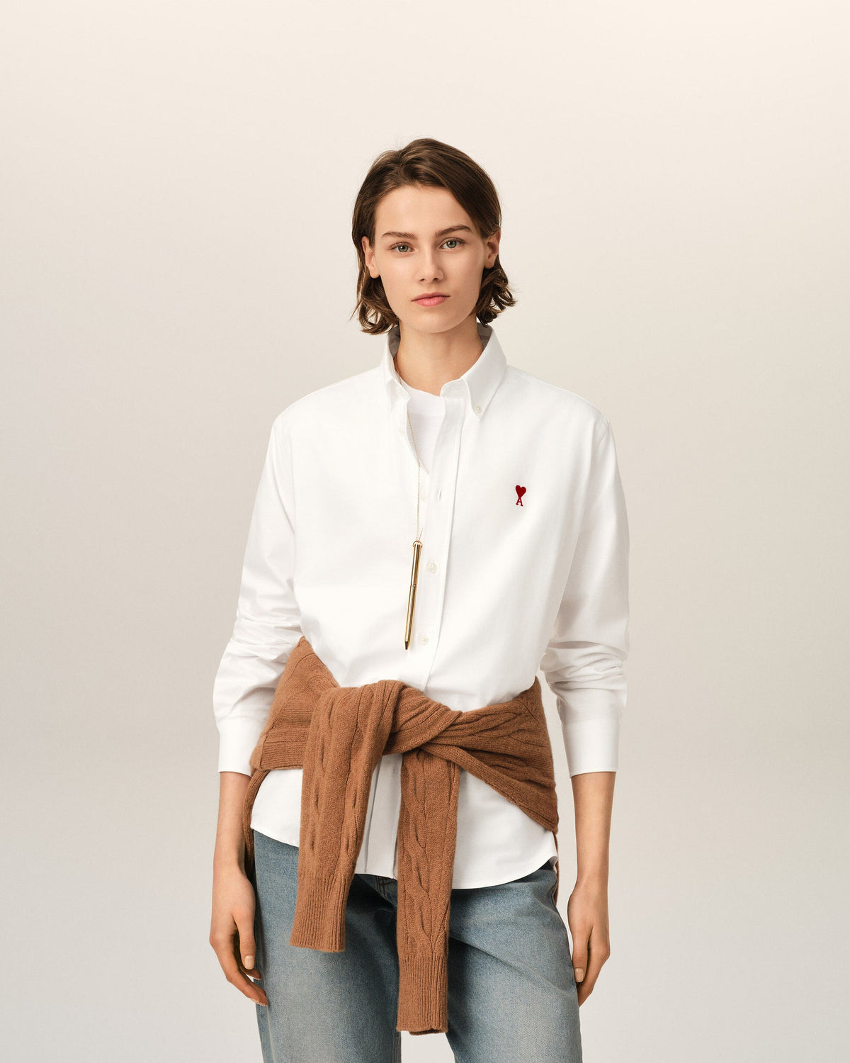 Ami Paris Unisex White cotton shirt with Ami de Coeur   -  NATURAL WHITE