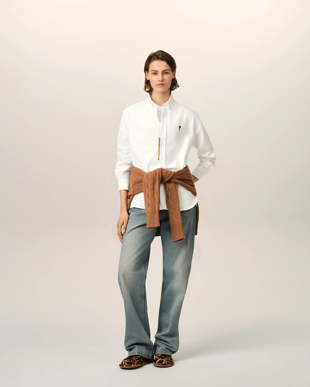 Ami Paris Unisex White cotton shirt with Ami de Coeur   -  NATURAL WHITE