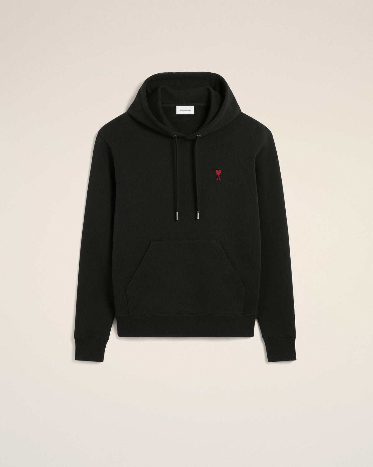 Ami Paris Unisex Black cotton hoodie with Ami de Coeur  -  BLACK