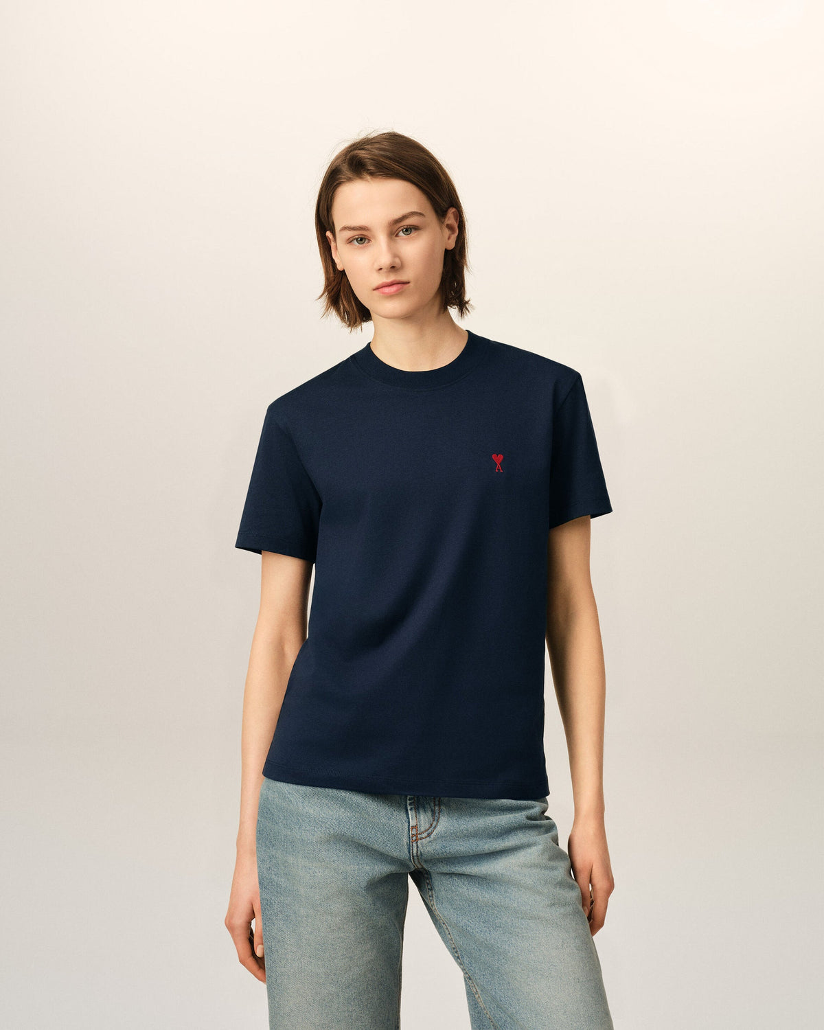 Ami Paris Unisex Blue cotton t-shirt with Ami de Coeur  -   NIGHT BLUE