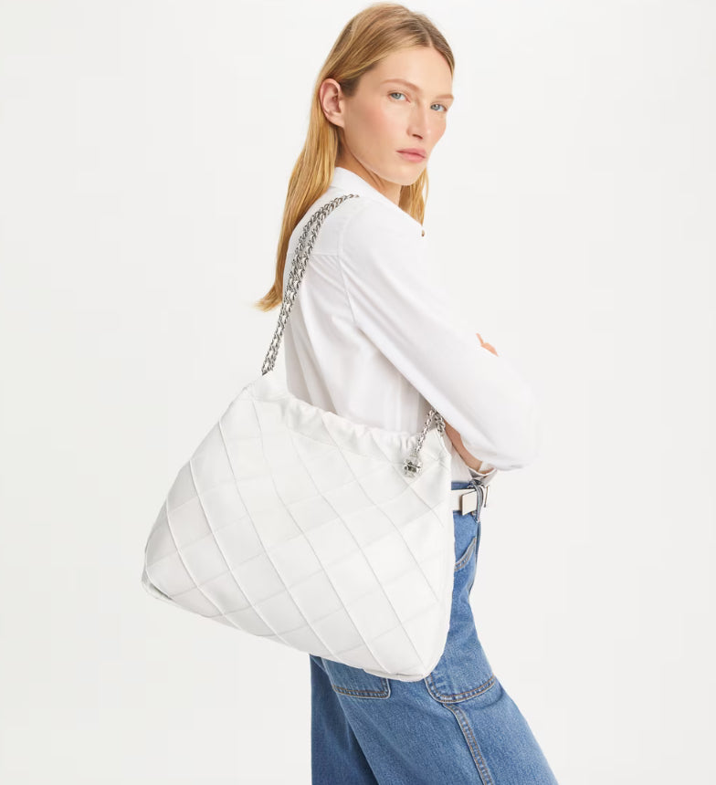 TORY BURCH FLEMING SOFT HOBO BAG - BLANC