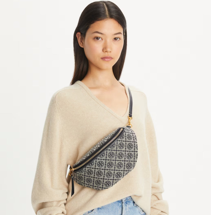 TORY BURCH T MONOGRAM BELT TORY NAVY BAG