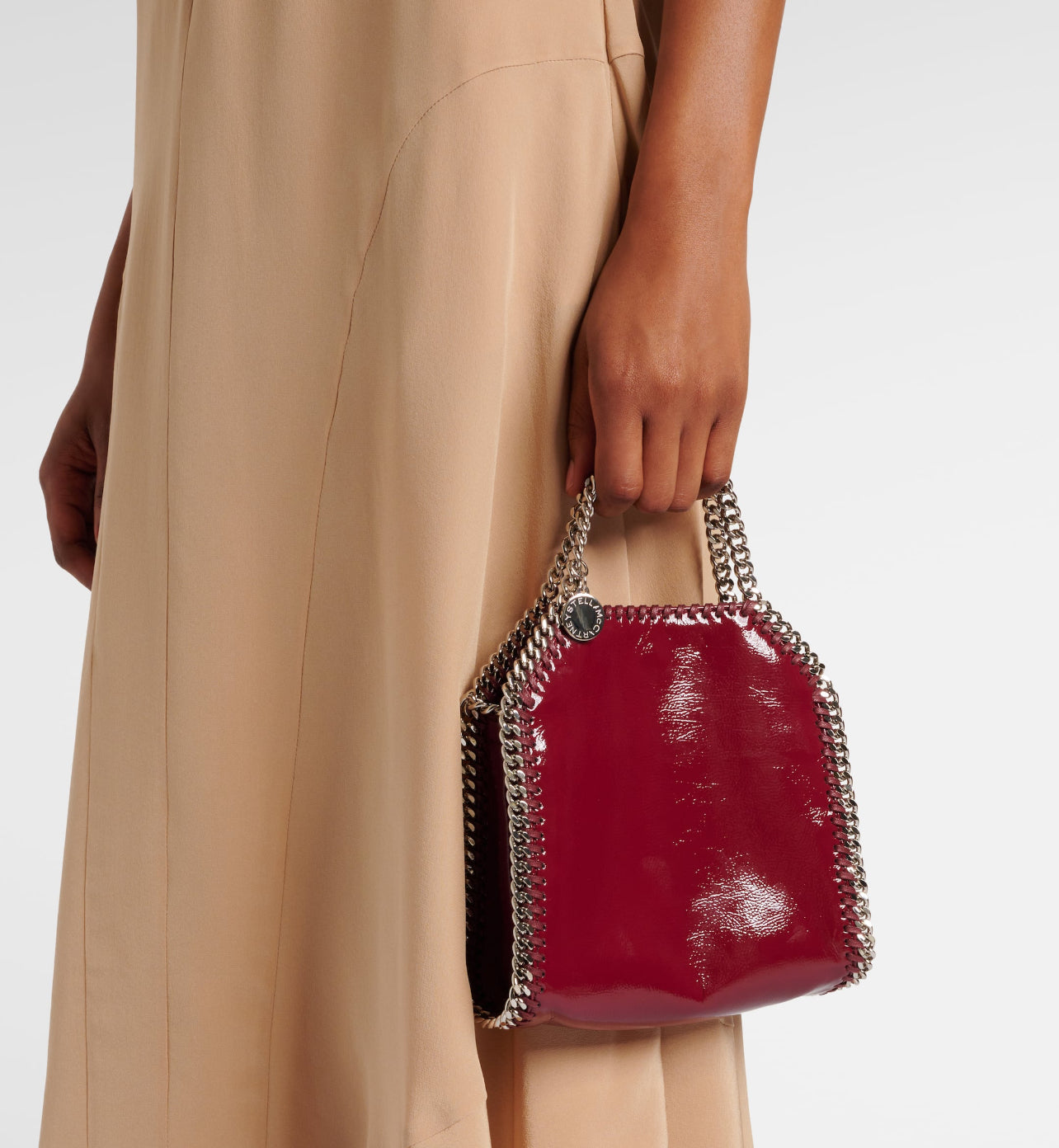 Stella McCartney Falabella Tiny Tote Crinkled Patent Bag Burgundy