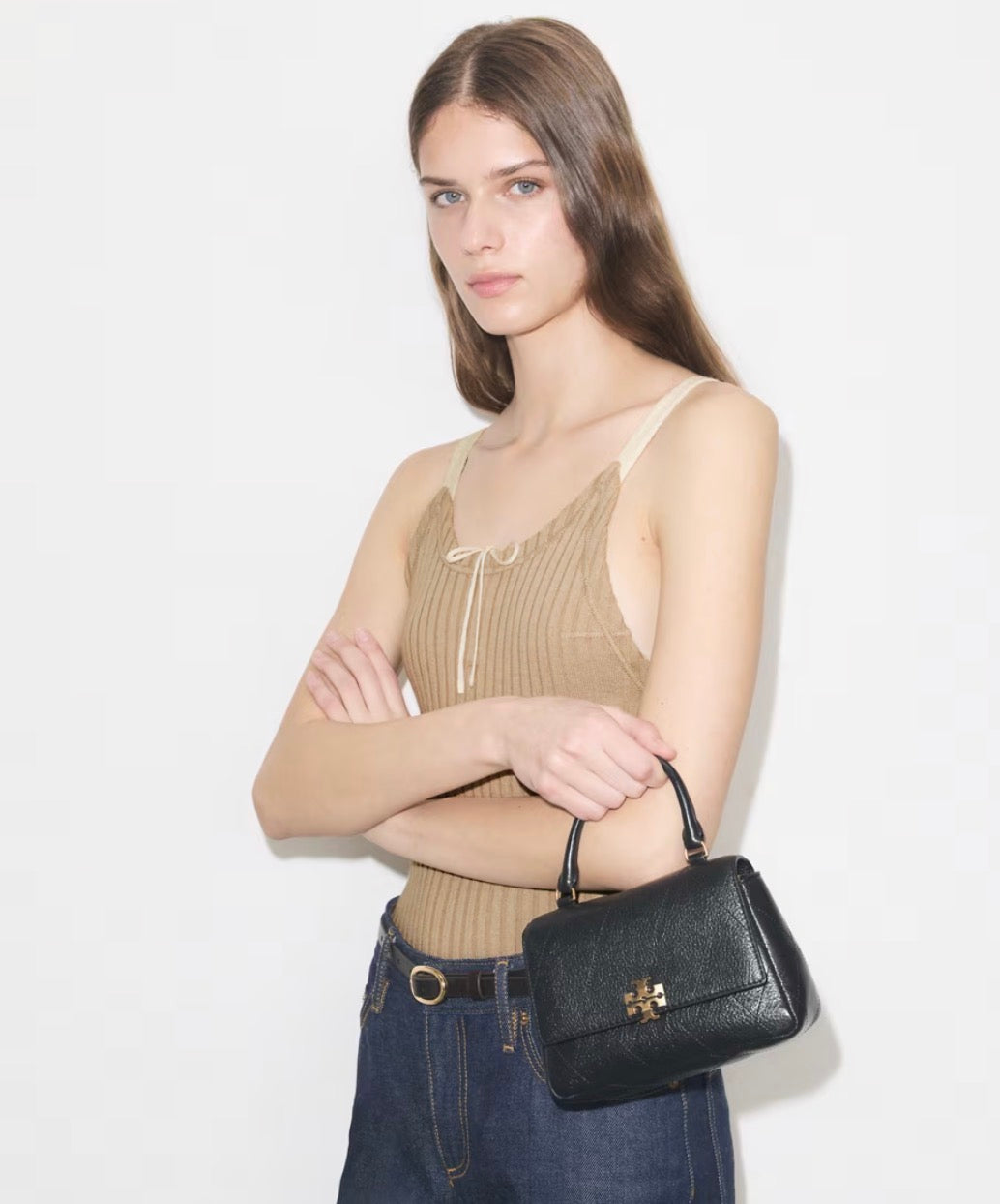 TORY BURCH MINI CHARLIE QUILTED TOP-HANDLE CROSSBODY - black