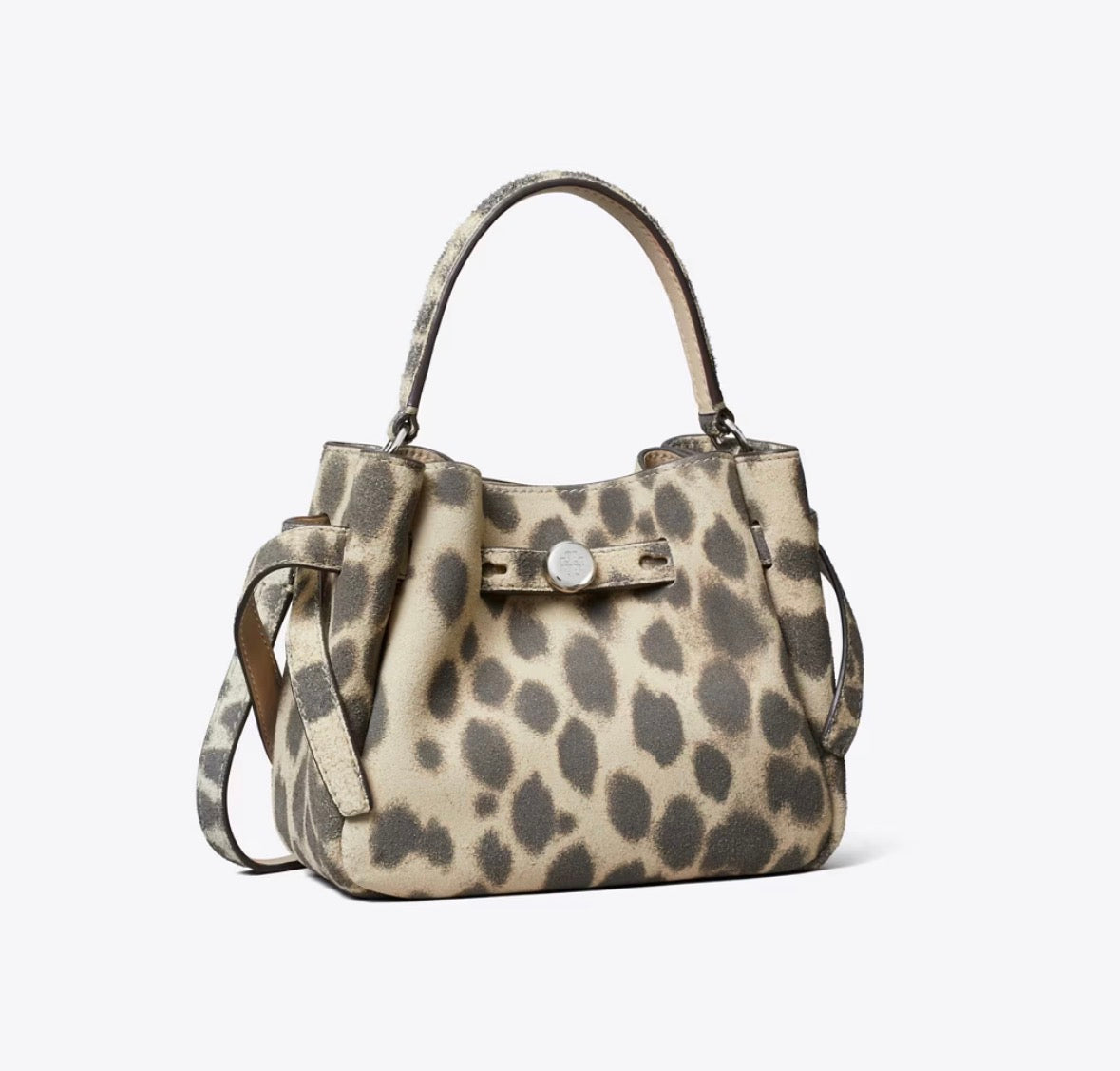 TORY BURCH MINI ROMY SUEDE BUCKET BAG  - cheetah