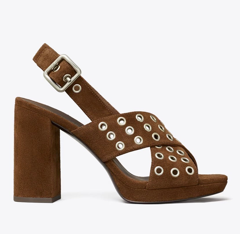 TORY BURCH CROSS-BAND HEELED SANDAL  -  mustang