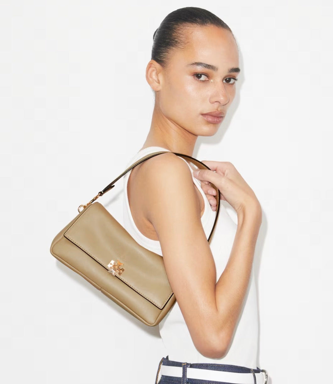 TORY BURCH SMALL CHARLIE SHOULDER BAG  - soft cement