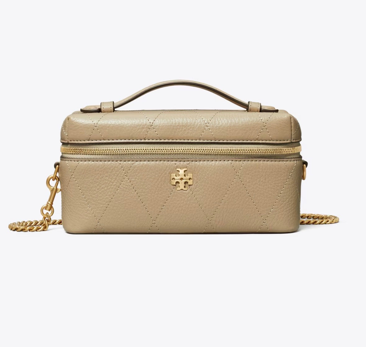 TORY BURCH CHARLIE QUILTED EAST-WEST VANITY CASE - Soft Cement