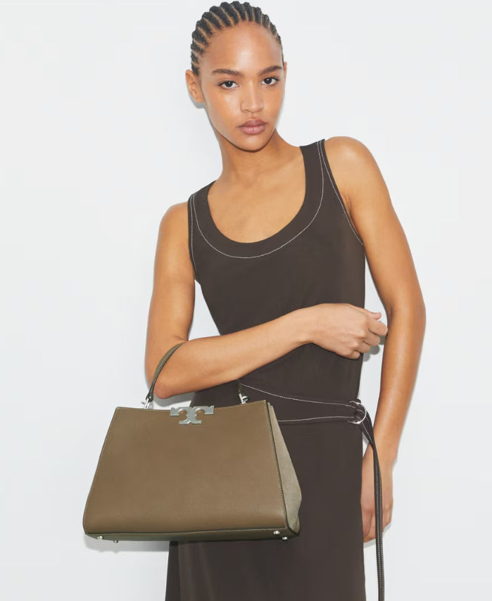 TORY BURCH ELEANOR PEBBLED SATCHEL - WILD MUSHROOM