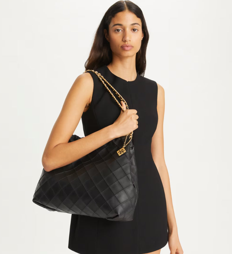 TORY BURCH FLEMING SOFT HOBO BAG - BLACK