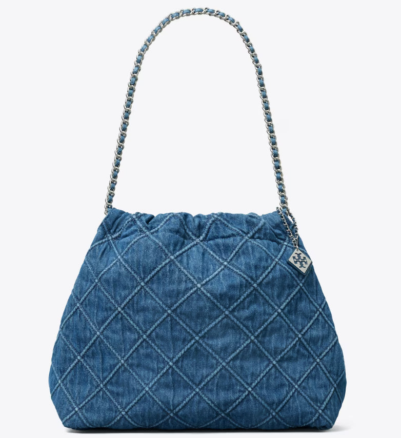 TORY BURCH FLEMING SOFT DENIM HOBO BAG - denim