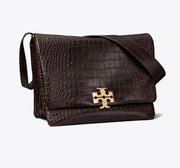 TORY BURCH LARGE CHARLIE RUNWAY CROC-EMBOSSED SHOULDER BAG - dark brown