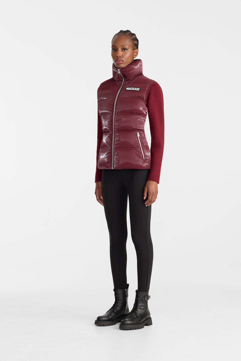 Mackage CHAYA-GLO High-Gloss Shell Down Vest-Garnet