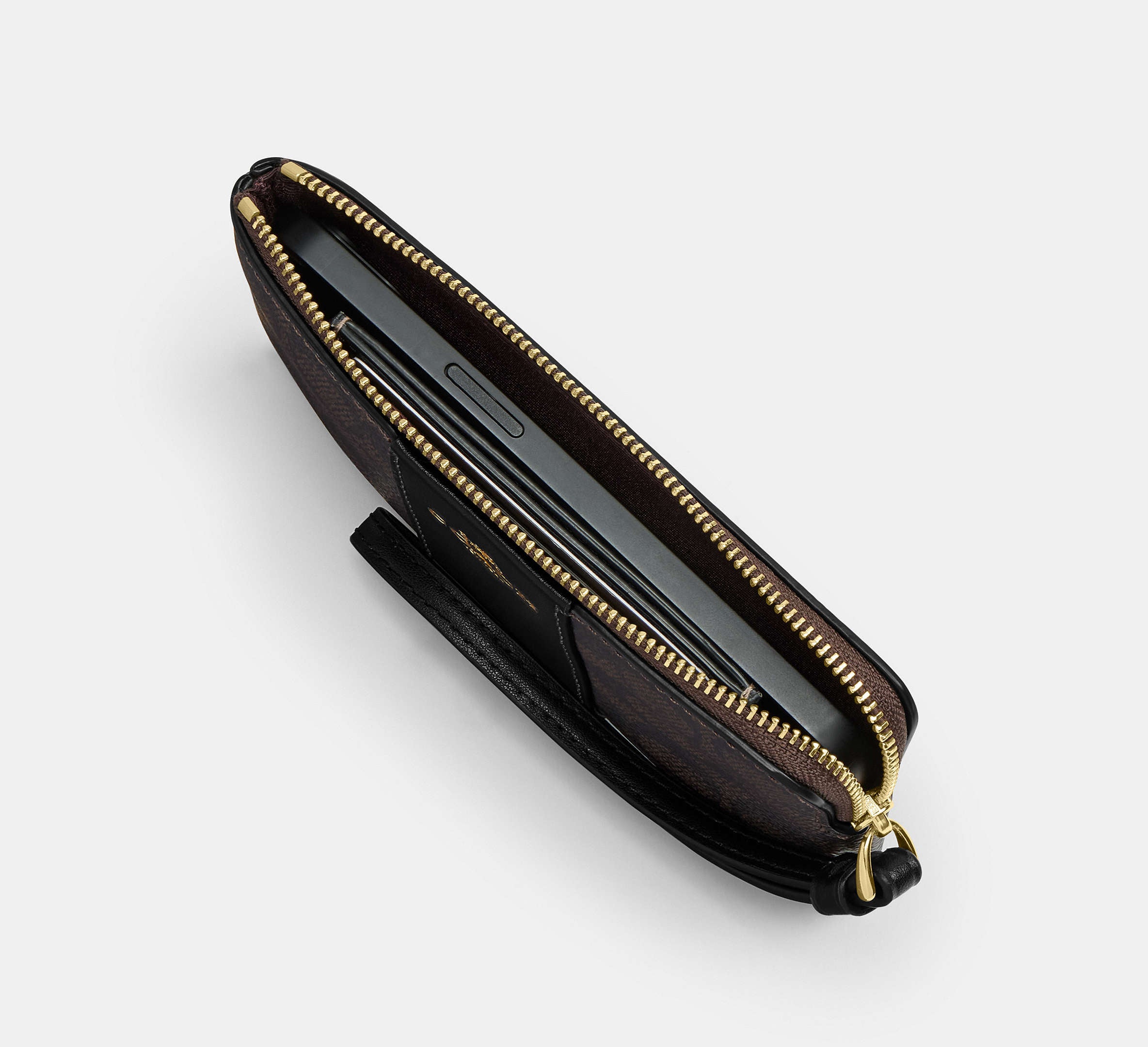 Coach Corner Zip Wristlet In Signature With Stripe - Gold/Sand