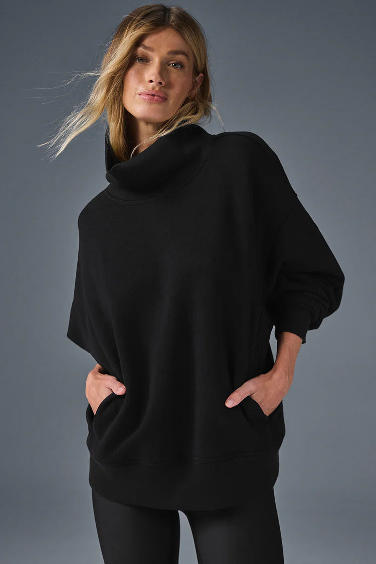 Alo Yoga Hazy Mock Neck Pullover  -  Black