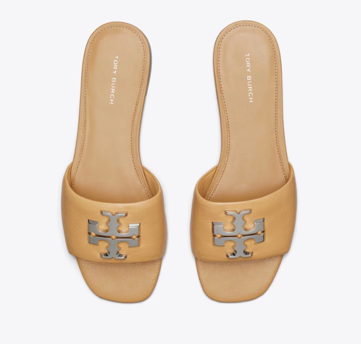 TORY BURCH ELEANOR SLIDE  -  honeycomb tan / silver