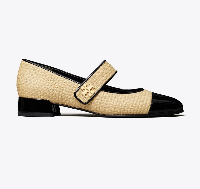 TORY BURCH CAP-TOE MARY JANE  -  Natural / Perfect Black