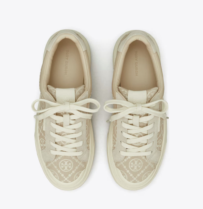 TORY BURCH T MONOGRAM LADYBUG SNEAKER - NEW CREAM/CALCARE