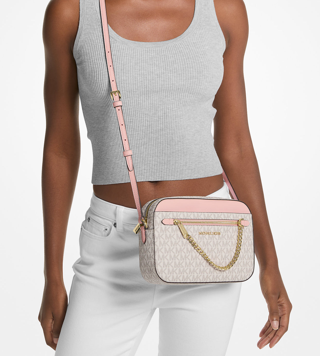 Michael Kors Jet Set Large Logo Crossbody Bag- PWD BLSH MLT