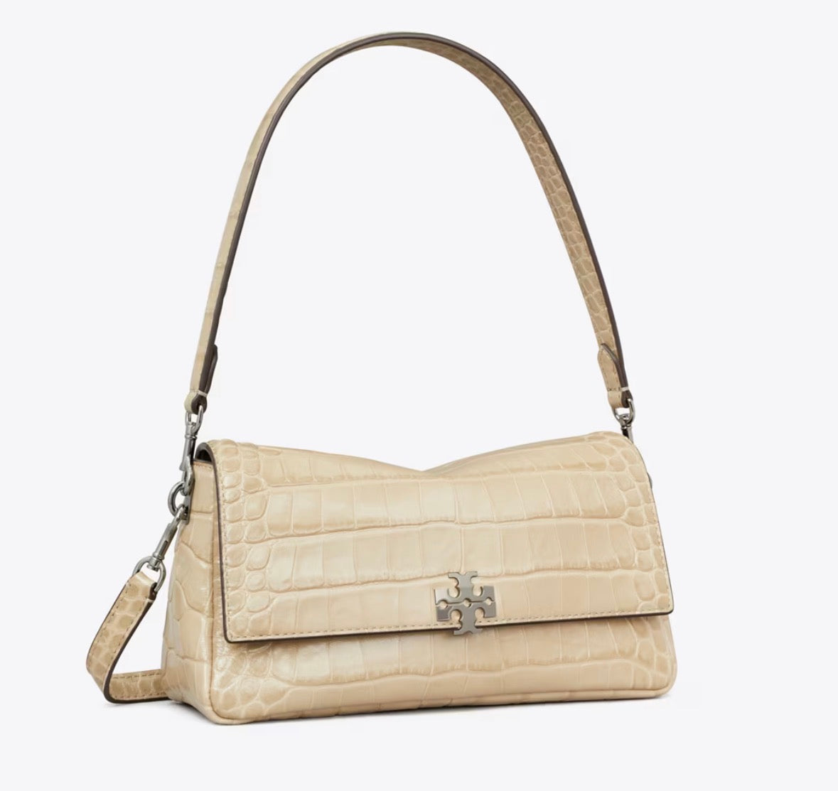 TORY BURCH SMALL CHARLIE CROC-EMBOSSED SHOULDER BAG  - light hickory