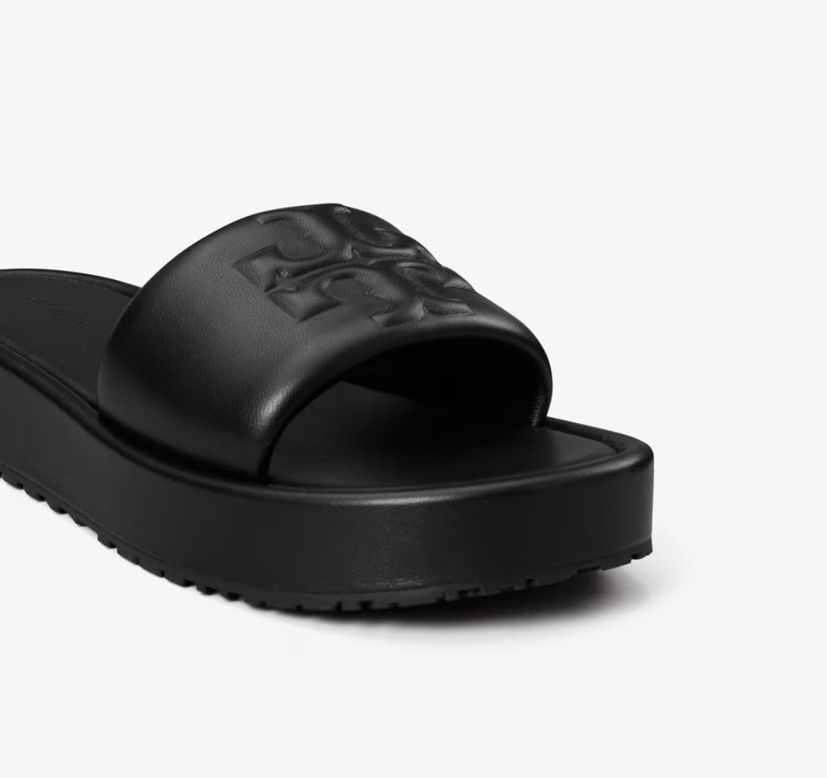 TORY BURCH DOUBLE T SPORT PLATFORM SLIDE  -  perfect black