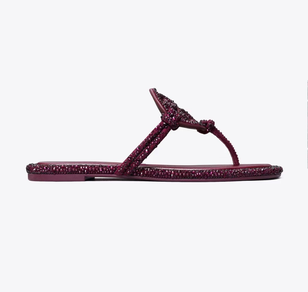 TORY BURCH MILLER CRYSTAL KNOTTED SANDAL  -  dark carmine