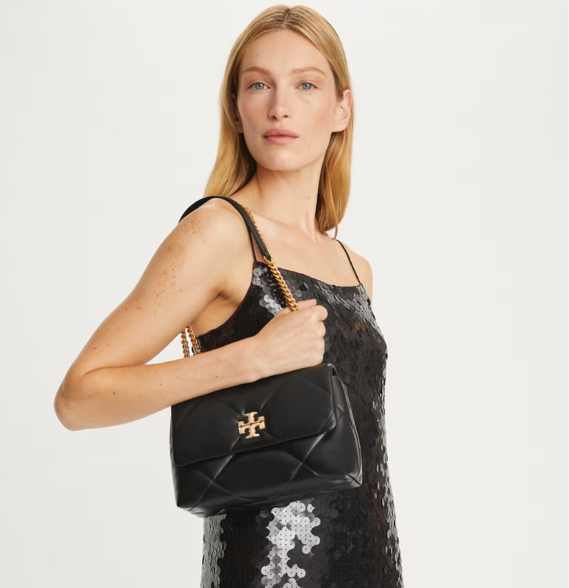 TORY BURCH SMALL KIRA DIAMOND QUILT PAVÉ SHOULDER BAG - BLACK